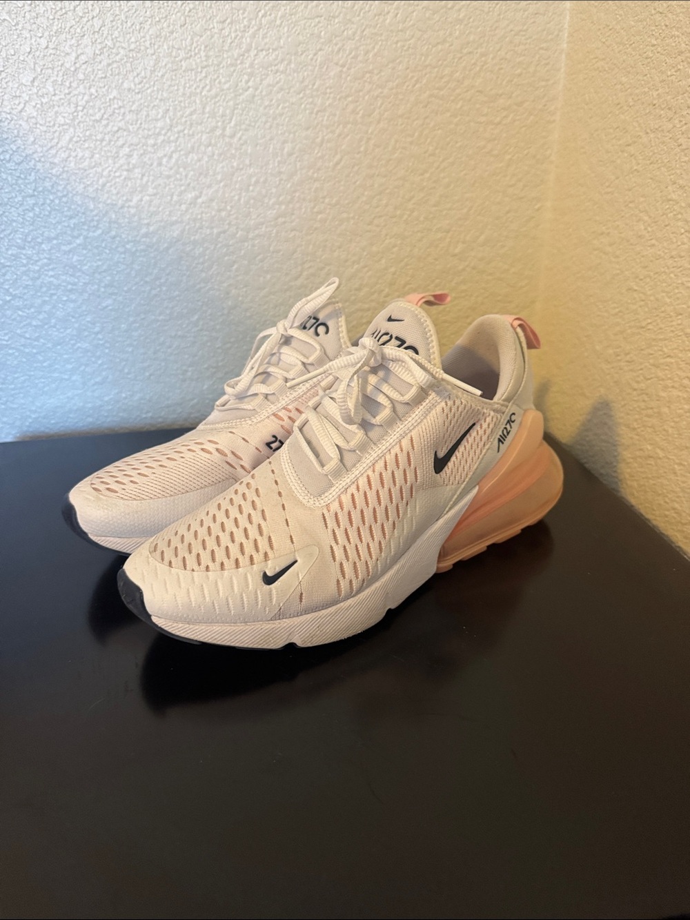 Nike Women’s Air Max 270 - White with Light Pink Accents - Picture 1 of 2